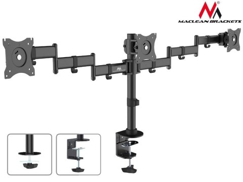 Maclean Uchwyt biurkowy na 3 monitory Maclean MC-691 13-27" 8kgx3 czarny podwójne ramiona VESA 75x75 oraz 100x100