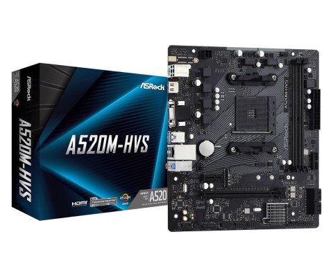 ASRock Płyta ASRock A520M-HVS /AMD A520M/DDR4/SATA3/M.2/USB3.1/PCIe3.0/AM4/mATX