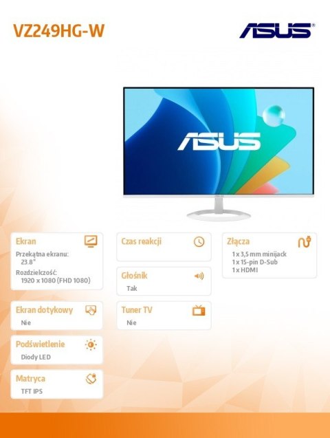 Asus Monitor 23.8 cala VZ249HG-W IPS FHD HDMI DP 120Hz