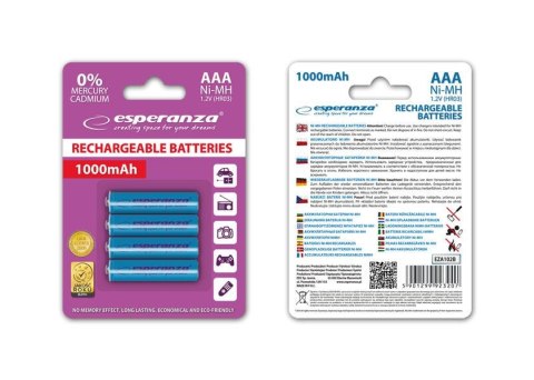 ESPERANZA Akumulatorki AAA Esperanza 1000mAh 4szt. niebieskie