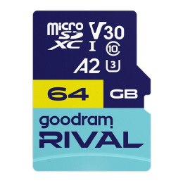 Goodram Karta pamięci microSDXC GOODRAM Rival 64GB UHS-I U3 V30 C10 A2 + adapter
