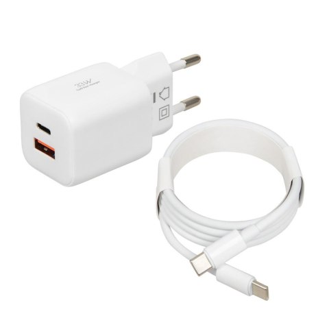 IBOX Ładowarka sieciowa iBOX C-42 USB A+C 33W kabel USB-C do USB-C biała