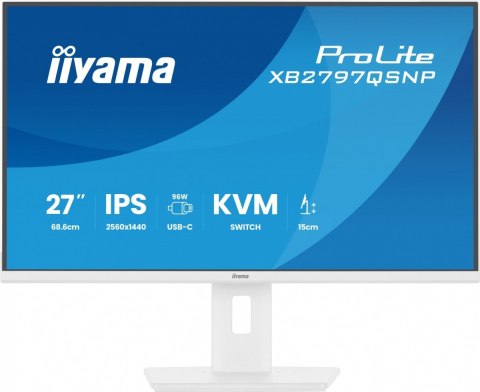 IIYAMA Monitor 27 cali XB2797QSNP-W1 IPS,QHD,USB-c Dock 96W,HDMI, 350cd,1ms, DP, DisplayPort x1 (Daisy Chain MST max. 2560 x1440), USB