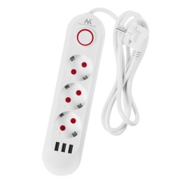 Maclean Listwa zasilająca Maclean MCE394 W, przedłużacz 3gniazda + 3xUSB, 110-240V AC 50/60Hz, 2.1A max 2500W, 1,5m, biała