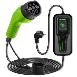 Qoltec Ładowarka Qoltec do samochodu elektrycznego EV z regulacją 2w1 typ2 | 3.5kW | 230V | LCD | Przenośna | Wallbox | 5m