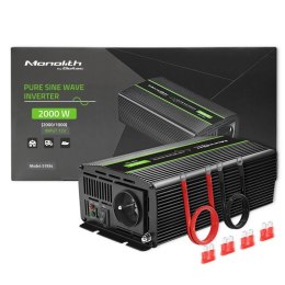 Qoltec Przetwornica napięcia Qoltec Monolith | ładowanie baterii | UPS | 1000W | 2000W | 12V na 230V | Czysty Sinus