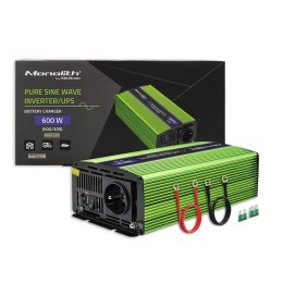 Qoltec Przetwornica napięcia Qoltec Monolith | ładowanie baterii | UPS | 300W | 600W | 12V na 230V | Czysty Sinus