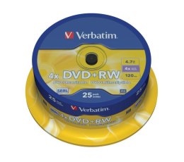 Verbatim Płyty DVD+RW Verbatim 4x 4.7GB (Cake 25) MATT SILVER