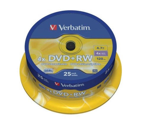 Verbatim Płyty DVD+RW Verbatim 4x 4.7GB (Cake 25) MATT SILVER