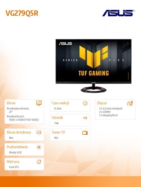 Asus Monitor 27 cali VG279Q5R IPS 2HDMI DP głośniki