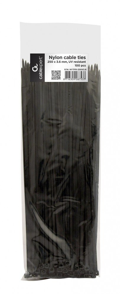 Gembird Opaska zaciskowa nylon 25cm/3.6mm (100szt) czarna
