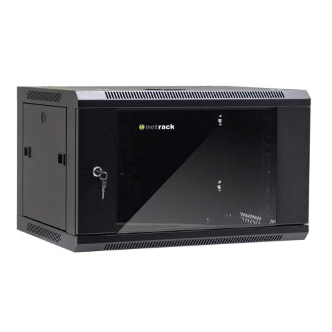 NETRACK Szafa wisząca 19" Netrack, 6U/600x450mm - czarny, drzwi szklane, otwierane boki