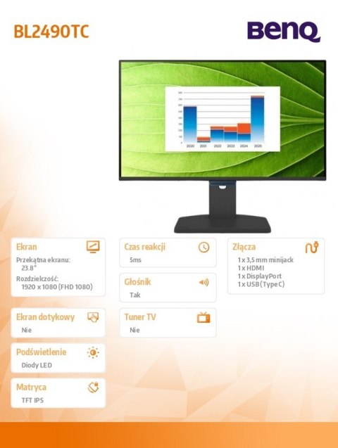 Benq Monitor 23.8 cala BL2490TC LED 5ms/1500:1/HDMI/144Hz