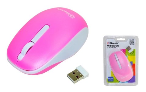 Msonic Mysz bezprzewodowa Msonic MX707P optyczna 3 przyciski 1000dpi różowo-biała