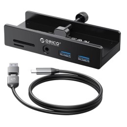 ORICO HUB USB-C Orico MH5PMM-10-BK-BP aktywny przykręcany, 2x USB-A, czytnik SD, minijack 3,5 mm, czarny