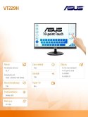 Asus Monitor 21.5 cala VT229H FHD IPS Dotyk 10P HDMI D-SUB USB Głośnik