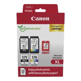 Canon Zestaw tuszy Canon PG-575 XL Black 15 ml 300 str./CL-576 XL Color 12,6 ml 300 str. + papier fotograficzny GP-501 Glossy (5437C00