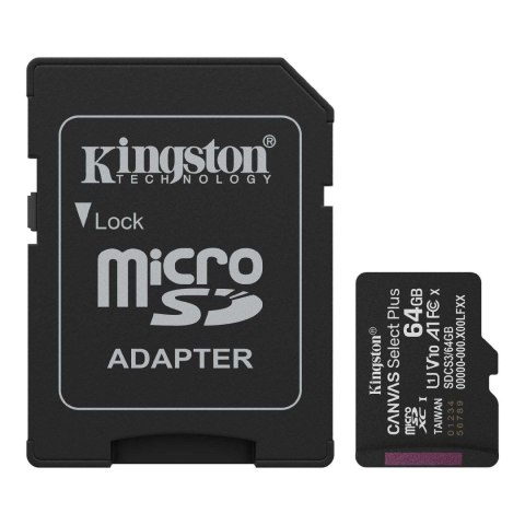 Kingston Karta pamięci Kingston microSD Canvas Select Plus Gen3 64GB UHS-I Class 10 + adapter