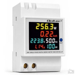 Qoltec Miernik zużycia energii Qoltec na szynę DIN | jednofazowy | 230V | 100A