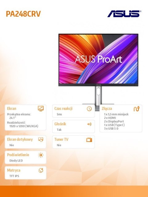 Asus Monitor 24.1 cali PA248CRV BK/5MS/EU/DP/HDMI/TYPEC/USB/Głośniki