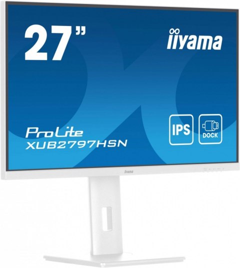 IIYAMA Monitor 27 cali XUB2797HSN-W2 IPS,FHD,USB-C Dock,HAS,300cd,1ms,sRGB99%,100Hz,HDMI,DP-out,USBx4,RJ45,2x2W/5y/